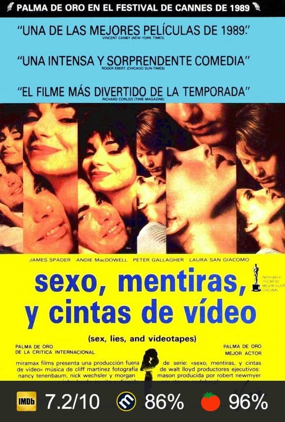 Cartel de Sexo, mentiras y cintas de vídeo